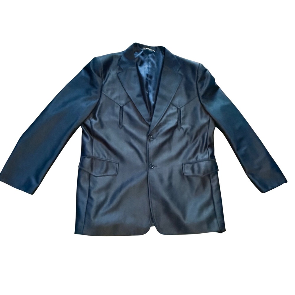 USA Western Wear Mens Navy Western Blazer Sport Coat Jacket Size 46 Cowboy Yoke